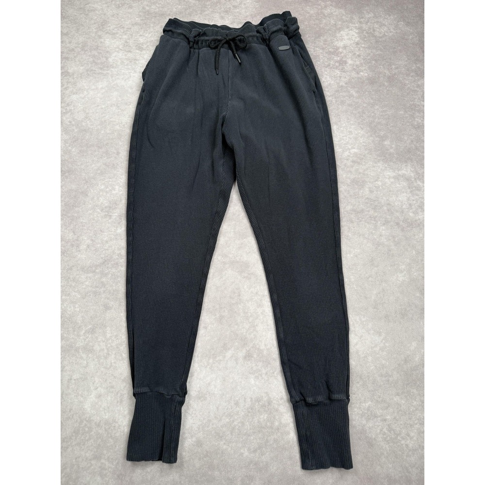 Gymshark‎ Pants Mens Small Black Ribbed Joggers Stretch Knit Cuffed Pockets Logo